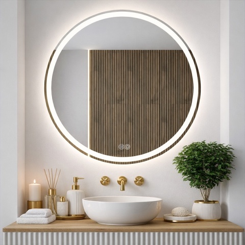 LUSTRO ŁAZIENKOWE PODŚWIETLANE LED OKRĄGŁE IZYDA-70 CM 3 BARWY ANTY-PARA