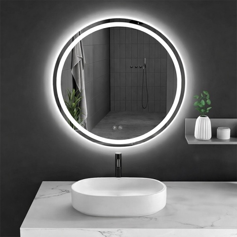 LUSTRO ŁAZIENKOWE PODŚWIETLANE LED OKRĄGŁE IZYDA-70 CM 3 BARWY ANTY-PARA