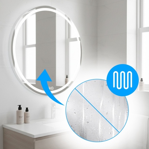 LUSTRO ŁAZIENKOWE PODŚWIETLANE LED OKRĄGŁE IZYDA-60 CM 3 BARWY ANTY-PARA