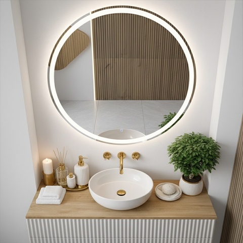 LUSTRO ŁAZIENKOWE PODŚWIETLANE LED OKRĄGŁE IZYDA-60 CM 3 BARWY ANTY-PARA