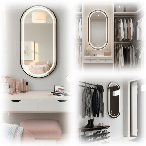 LUSTRO ŁAZIENKOWE PODŚWIETLANE LED OWALNE ŚCIENNE AURELIA 40X80 CM 3 BARWY