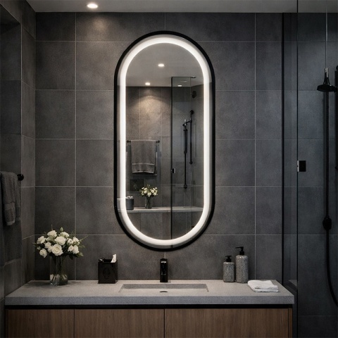 LUSTRO ŁAZIENKOWE PODŚWIETLANE LED OWALNE ŚCIENNE AURELIA 40X80 CM 3 BARWY