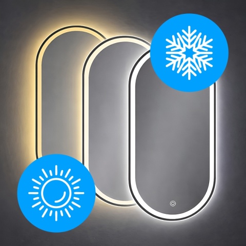 LUSTRO ŁAZIENKOWE PODŚWIETLANE LED OWALNE ŚCIENNE AURELIA 50X100 CM 3 BARWY