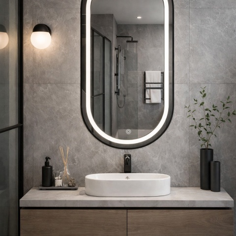 LUSTRO ŁAZIENKOWE PODŚWIETLANE LED OWALNE ŚCIENNE AURELIA 50X100 CM 3 BARWY