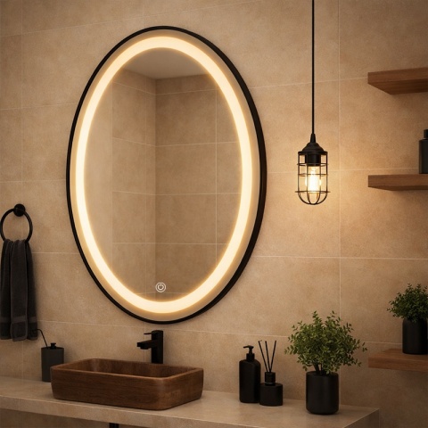 LUSTRO ŁAZIENKOWE PODŚWIETLANE LED OWALNE EMILIA 60X80 3 BARWY