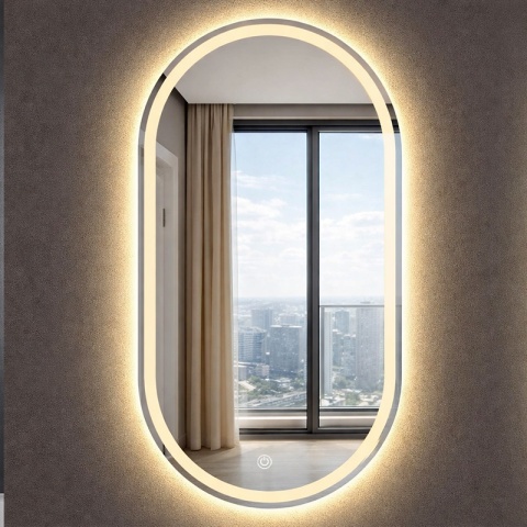 LUSTRO ŁAZIENKOWE PODŚWIETLANE LED OWALNE ŚCIENNE ADEL 50X100 CM 3 BARWY