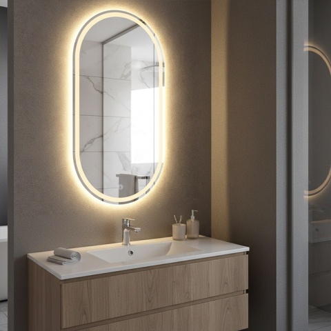 LUSTRO ŁAZIENKOWE PODŚWIETLANE LED OWALNE ŚCIENNE ADEL 50X100 CM 3 BARWY