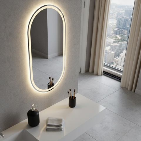 LUSTRO ŁAZIENKOWE PODŚWIETLANE LED OWALNE ŚCIENNE ADEL 50X100 CM 3 BARWY