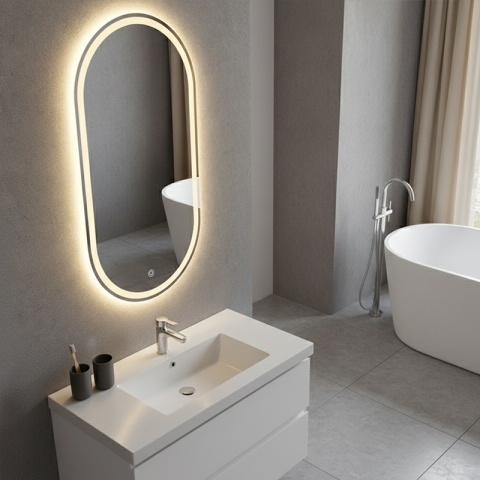 LUSTRO ŁAZIENKOWE PODŚWIETLANE LED OWALNE ŚCIENNE ADEL 50X100 CM 3 BARWY