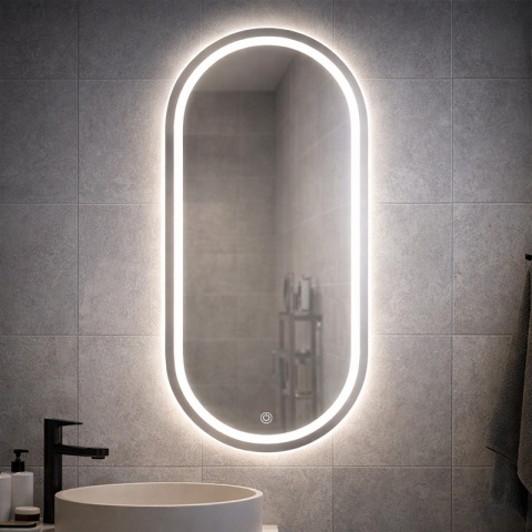LUSTRO ŁAZIENKOWE PODŚWIETLANE LED OWALNE ŚCIENNE ADEL 50X100 CM 3 BARWY