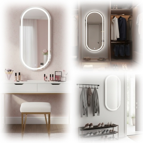 LUSTRO ŁAZIENKOWE PODŚWIETLANE LED OWALNE ŚCIENNE ADEL 50X100 CM 3 BARWY