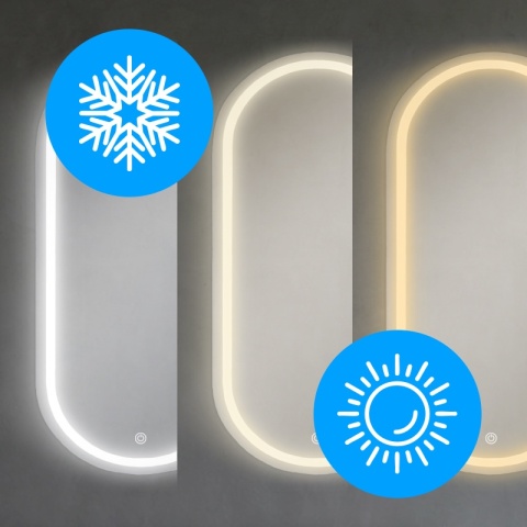 LUSTRO ŁAZIENKOWE PODŚWIETLANE LED OWALNE ŚCIENNE ADEL 50X100 CM 3 BARWY