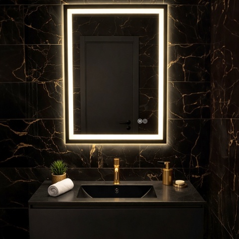 LUSTRO ŁAZIENKOWE PODŚWIETLANE LED PROSTOKĄTNE ŚCIENNE BELLA 50X70 3 BARWY ANTY-PARA