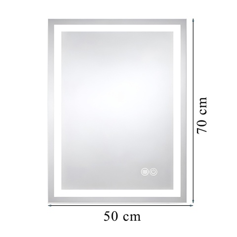 LUSTRO ŁAZIENKOWE PODŚWIETLANE LED PROSTOKĄTNE ŚCIENNE BELLA 50X70 3 BARWY ANTY-PARA