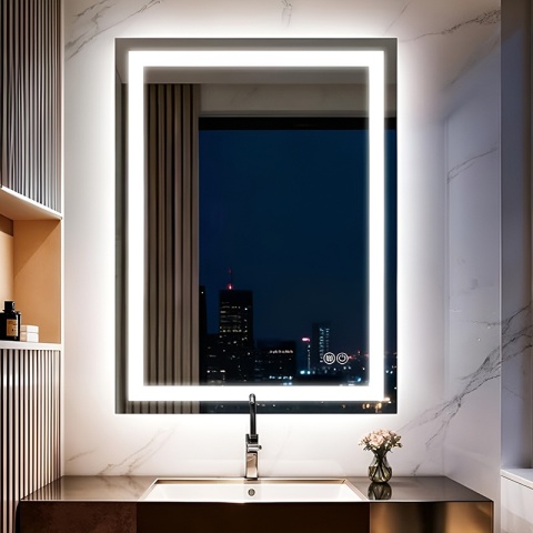 LUSTRO ŁAZIENKOWE PODŚWIETLANE LED PROSTOKĄTNE ŚCIENNE BELLA 50X70 3 BARWY ANTY-PARA