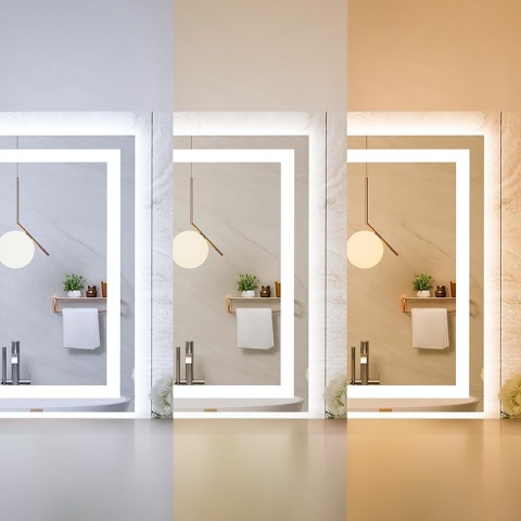 LUSTRO ŁAZIENKOWE PODŚWIETLANE LED PROSTOKĄTNE ŚCIENNE BELLA 50X70 3 BARWY ANTY-PARA