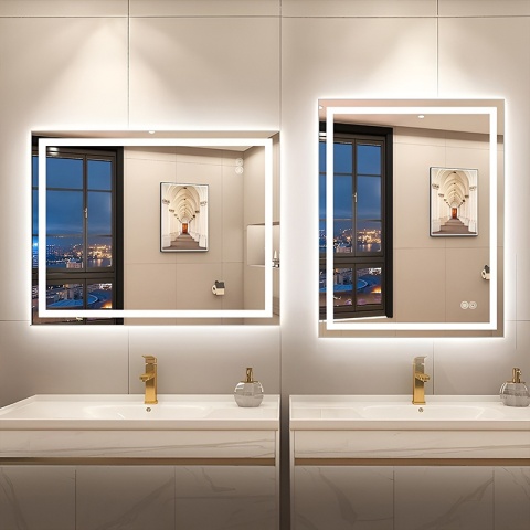 LUSTRO ŁAZIENKOWE PODŚWIETLANE LED PROSTOKĄTNE ŚCIENNE BELLA 50X70 3 BARWY ANTY-PARA