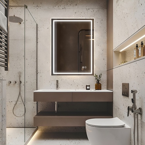 LUSTRO ŁAZIENKOWE PODŚWIETLANE LED PROSTOKĄTNE ŚCIENNE BELLA 50X70 3 BARWY ANTY-PARA