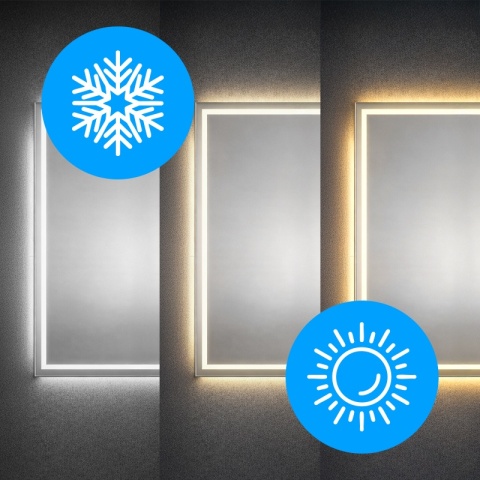LUSTRO ŁAZIENKOWE PODŚWIETLANE LED PROSTOKĄTNE ŚCIENNE BELLA 50X70 3 BARWY ANTY-PARA