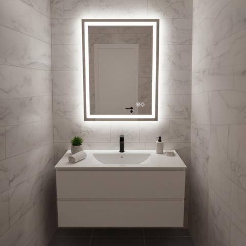 LUSTRO ŁAZIENKOWE PODŚWIETLANE LED PROSTOKĄTNE ŚCIENNE BELLA 60X80 3 BARWY ANTY-PARA