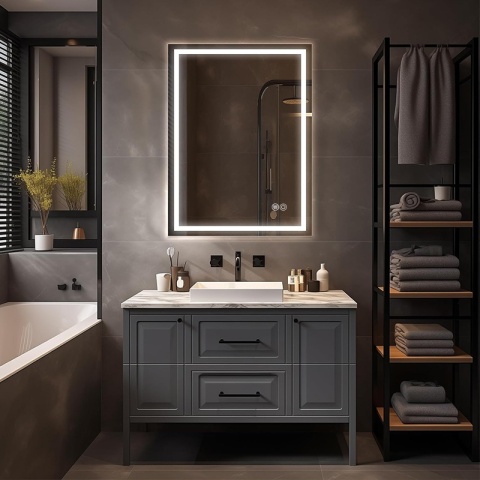 LUSTRO ŁAZIENKOWE PODŚWIETLANE LED PROSTOKĄTNE ŚCIENNE BELLA 60X80 3 BARWY ANTY-PARA