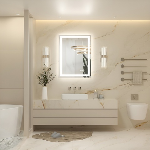 LUSTRO ŁAZIENKOWE PODŚWIETLANE LED PROSTOKĄTNE ŚCIENNE BELLA 60X80 3 BARWY ANTY-PARA