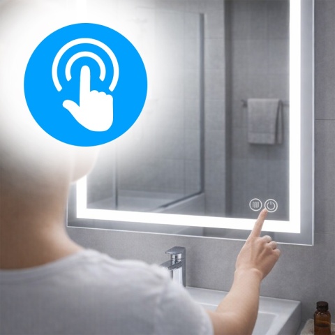 LUSTRO ŁAZIENKOWE PODŚWIETLANE LED PROSTOKĄTNE ŚCIENNE BELLA 60X80 3 BARWY ANTY-PARA