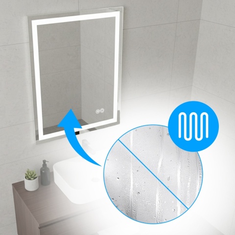 LUSTRO ŁAZIENKOWE PODŚWIETLANE LED PROSTOKĄTNE ŚCIENNE BELLA 60X80 3 BARWY ANTY-PARA