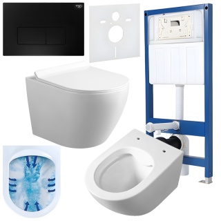 ZESTAW PODTYNKOWY WC STELAŻ HYDROSAN MISKA MIZU-WH-RIM-01 PRZYCISK BUTTON-5-BL CZARNY