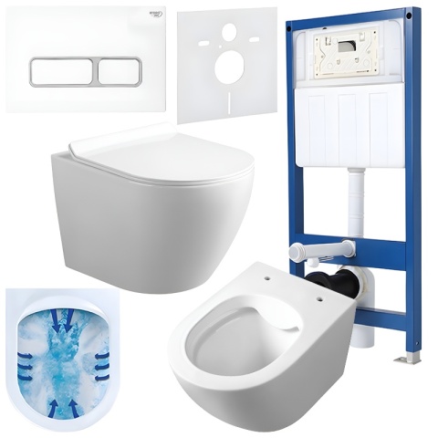 ZESTAW PODTYNKOWY WC STELAŻ HYDROSAN MISKA MIZU-WH-RIM-01 PRZYCISK BUTTON-6-WH BIAŁY