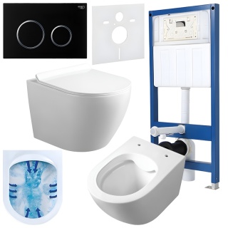 ZESTAW PODTYNKOWY WC STELAŻ HYDROSAN MISKA MIZU-WH-RIM-01 PRZYCISK BUTTON-4-BL CZARNY