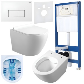 ZESTAW PODTYNKOWY WC STELAŻ HYDROSAN MISKA MIZU-WH-RIM-01 PRZYCISK BUTTON-5-WH BIAŁY