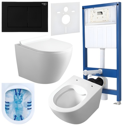ZESTAW PODTYNKOWY WC STELAŻ HYDROSAN MISKA MIZU-WH-RIM-01 PRZYCISK BUTTON-7-BL CZARNY