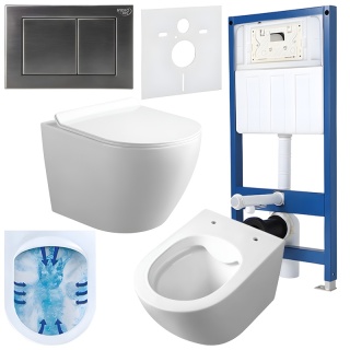 ZESTAW PODTYNKOWY WC STELAŻ HYDROSAN MISKA MIZU-WH-RIM-01 PRZYCISK BUTTON-7-CH CHROM