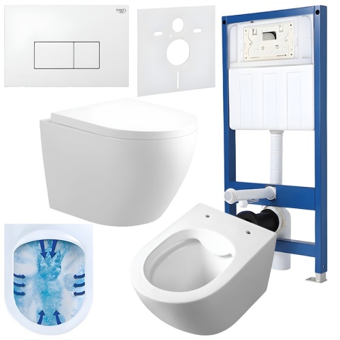 ZESTAW PODTYNKOWY WC STELAŻ HYDROSAN MISKA MIZU-WH-RIM-02 PRZYCISK BUTTON-5-WH BIAŁY