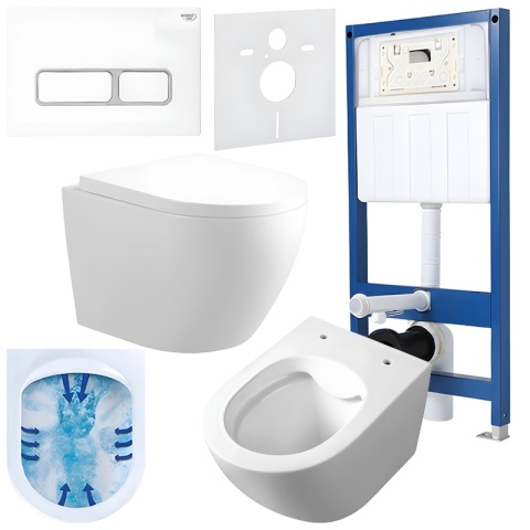 ZESTAW PODTYNKOWY WC STELAŻ HYDROSAN MISKA MIZU-WH-RIM-02 PRZYCISK BUTTON-6-CH CHROM