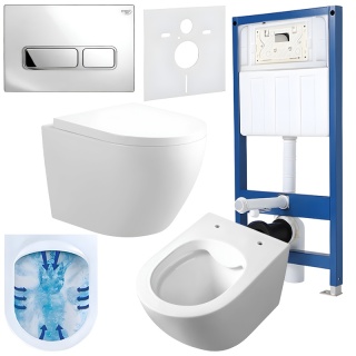 ZESTAW PODTYNKOWY WC STELAŻ HYDROSAN MISKA MIZU-WH-RIM-02 PRZYCISK BUTTON-6-WH BIAŁY