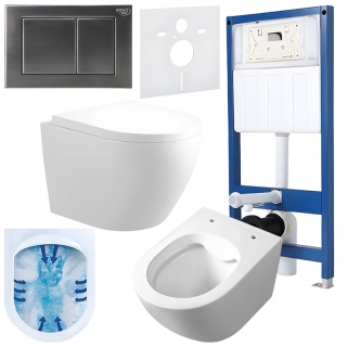 ZESTAW PODTYNKOWY WC STELAŻ HYDROSAN MISKA MIZU-WH-RIM-02 PRZYCISK BUTTON-7-CH CHROM