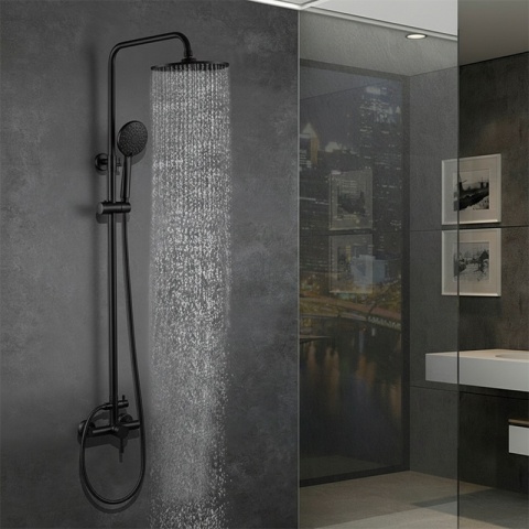 BATERIA PRYSZNICOWA ŁAZIENKOWA ŚCIENNA ZESTAW Z DESZCZOWNICĄ MILTON CZARNA