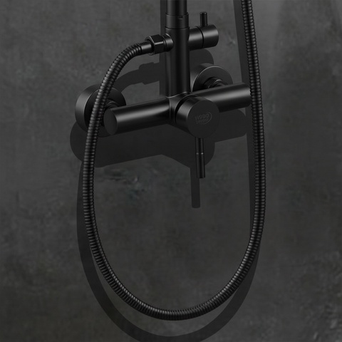 BATERIA PRYSZNICOWA ŁAZIENKOWA ŚCIENNA ZESTAW Z DESZCZOWNICĄ MILTON CZARNA