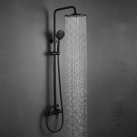 BATERIA PRYSZNICOWA ŁAZIENKOWA ŚCIENNA ZESTAW Z DESZCZOWNICĄ MILTON CZARNA