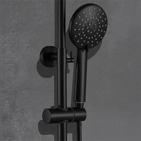 BATERIA PRYSZNICOWA ŁAZIENKOWA ŚCIENNA ZESTAW Z DESZCZOWNICĄ MILTON CZARNA