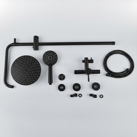 BATERIA PRYSZNICOWA ŁAZIENKOWA ŚCIENNA ZESTAW Z DESZCZOWNICĄ MILTON CZARNA