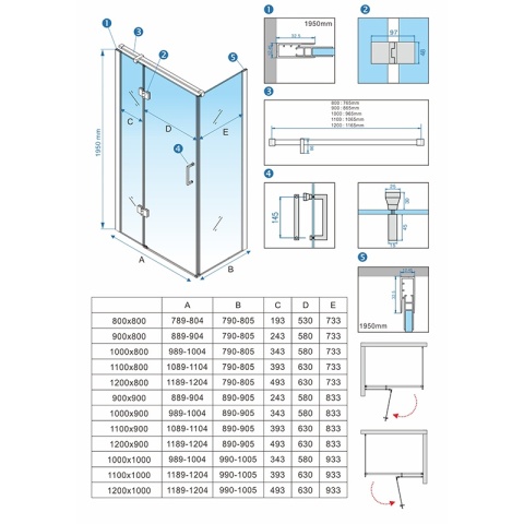 KABINA PRYSZNICOWA PROSTOKĄTNA Z BRODZIKIEM KZ02B/ST03A CHROM/BIAŁY 100x80 CM
