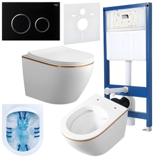 ZESTAW PODTYNKOWY WC STELAŻ HYDROSAN MISKA MIZU-WH-GL-RIM-03 PRZYCISK BUTTON-4-BL CZARNY