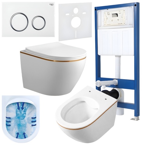 ZESTAW PODTYNKOWY WC STELAŻ HYDROSAN MISKA MIZU-WH-GL-RIM-03 PRZYCISK BUTTON-4-WH BIAŁY