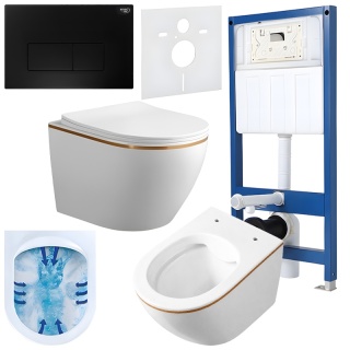 ZESTAW PODTYNKOWY WC STELAŻ HYDROSAN MISKA MIZU-WH-GL-RIM-03 PRZYCISK BUTTON-5-BL CZARNY