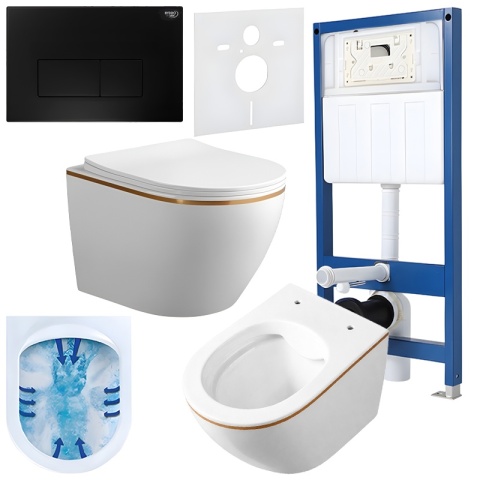 ZESTAW PODTYNKOWY WC STELAŻ HYDROSAN MISKA MIZU-WH-GL-RIM-03 PRZYCISK BUTTON-5-BL CZARNY