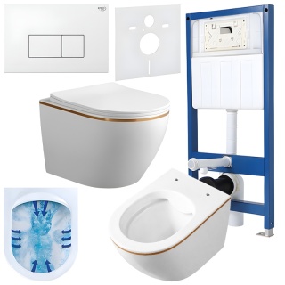 ZESTAW PODTYNKOWY WC STELAŻ HYDROSAN MISKA MIZU-WH-GL-RIM-03 PRZYCISK BUTTON-5-WH BIAŁY