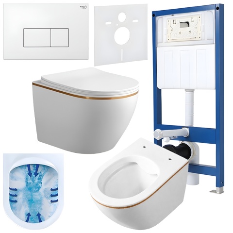 ZESTAW PODTYNKOWY WC STELAŻ HYDROSAN MISKA MIZU-WH-GL-RIM-03 PRZYCISK BUTTON-5-WH BIAŁY